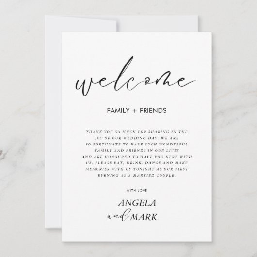 Minimalistische Hochzeit Willkommenskarte Einladung (Vorderseite)