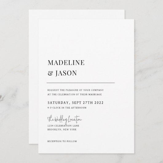 Minimalistische Hochzeit zeitgenössischer Monogram Einladung (Vorne/Hinten)