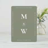 Minimalistische Hochzeitbudget Monogram Sage Moder Save The Date (Stehend Vorderseite)