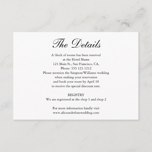 Minimalistische Hochzeitdetails mit Foto Begleitkarte (Vorderseite)