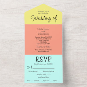Minimalistische Hochzeiten in Blau, Korallen und G All In One Einladung