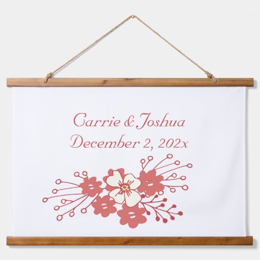 Minimalistische Hochzeiten in Rot und Weiß Wandteppich Mit Holzrahmen (Vorne)