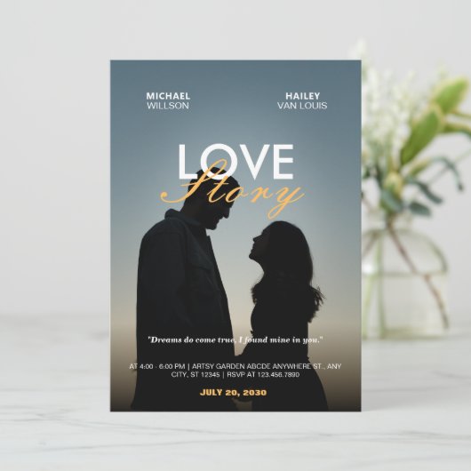 Minimalistische Hochzeitfilm-Poster-Foto-Liebe Einladung (Stehend Vorderseite)