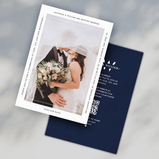 Minimalistische Hochzeitmonographie Dunkle Marine Save The Date