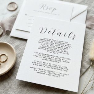 Minimalistische Hochzeits-Details-Karte