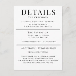 Minimalistische Hochzeits-Details Karte | Elegant 
