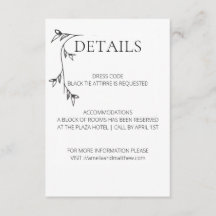 Minimalistische Hochzeitsdetails Beilagekarte
