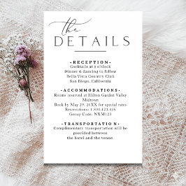 Minimalistische Hochzeitsdetails Beilagekarte Begleitkarte