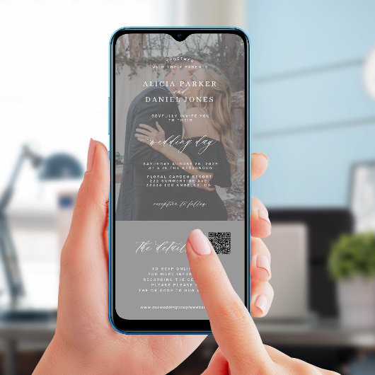 Minimalistische Hochzeitsdetails des modernen Foto Einladung