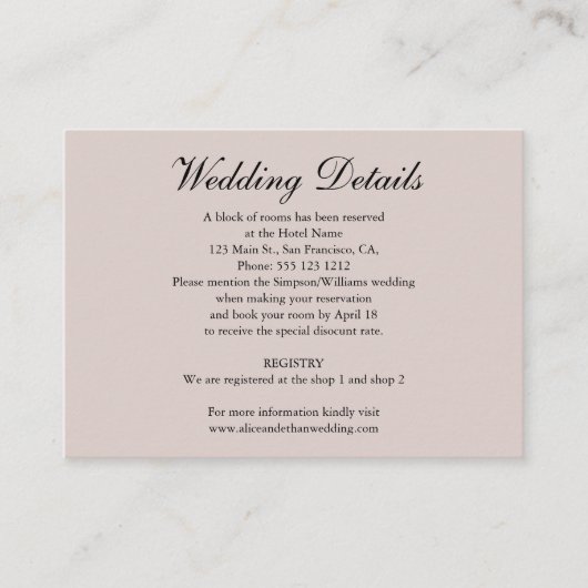 Minimalistische Hochzeitsdetails mit Foto Champagn Begleitkarte (Vorderseite)