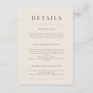 Minimalistische Hochzeitsdetails Sanftes Beige Begleitkarte