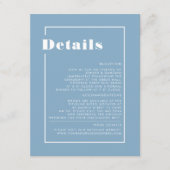 Minimalistische Hochzeitsdetails von dunkelblauen Begleitkarte (Vorderseite)