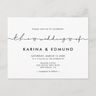 Minimalistische Hochzeitseinladung für moderne Kal Postkarte