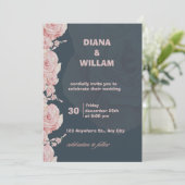 Minimalistische Hochzeitseinladung in Blau und Ros Einladung (Stehend Vorderseite)