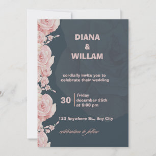 Minimalistische Hochzeitseinladung in Blau und Ros Einladung