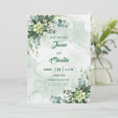 Minimalistische Hochzeitseinladung in Weiß und Grü Einladung (Stehend Vorderseite)