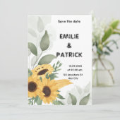 Minimalistische Hochzeitseinladung von grün-gelb-f Einladung (Stehend Vorderseite)