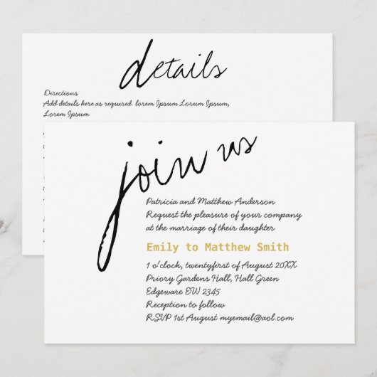 Minimalistische Hochzeitseinladungen Modernes Dreh Einladung (Vorne/Hinten)