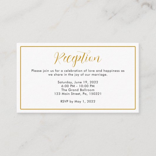 Minimalistische Hochzeitsempfehlung an der Goldgre Begleitkarte (Vorderseite)