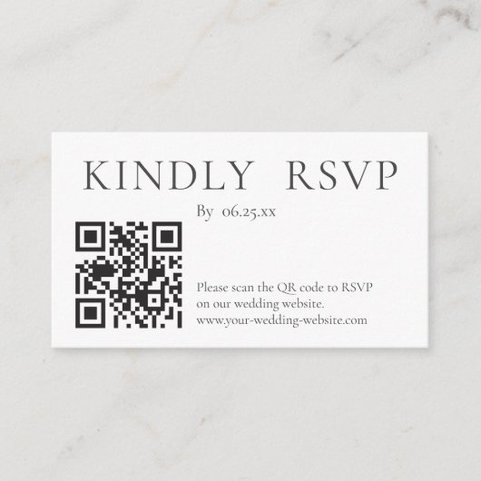 Minimalistische Hochzeitserie RSVP online mit QR-C Begleitkarte (Vorderseite)