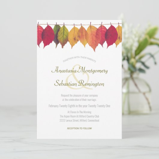 Minimalistische Hochzeitsfeier im Herbst Einladung (Stehend Vorderseite)