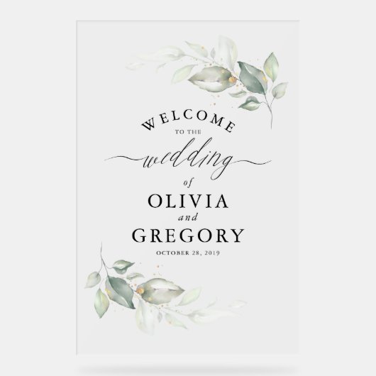 Minimalistische Hochzeitsfeier in sanften Grünanla Acrylschild (Vorderseite)