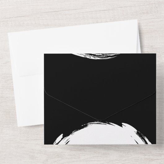 Minimalistische Hochzeitsfeier in Schwarz und Weiß All In One Einladung (Rückseite)