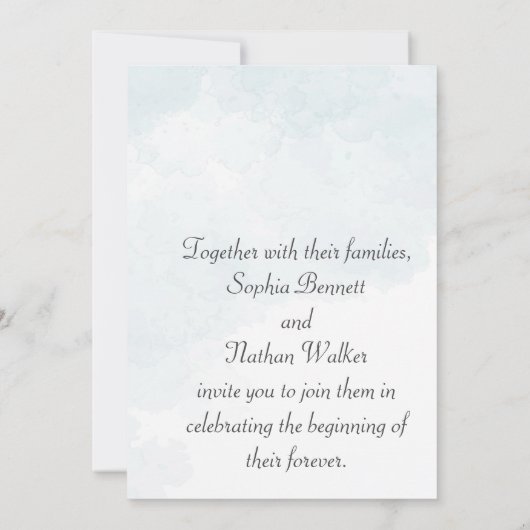 Minimalistische Hochzeitsfeier mit blauem Wasser Einladung (Rückseite)