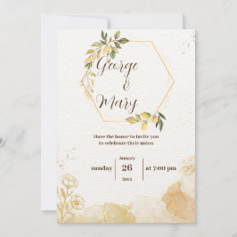 Minimalistische Hochzeitsfeier mit goldener Farbe Einladung