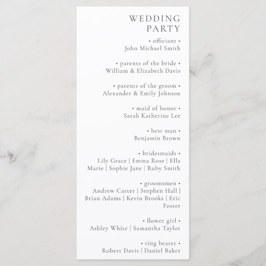 Minimalistische Hochzeitsfeier Programm (Rückseite)