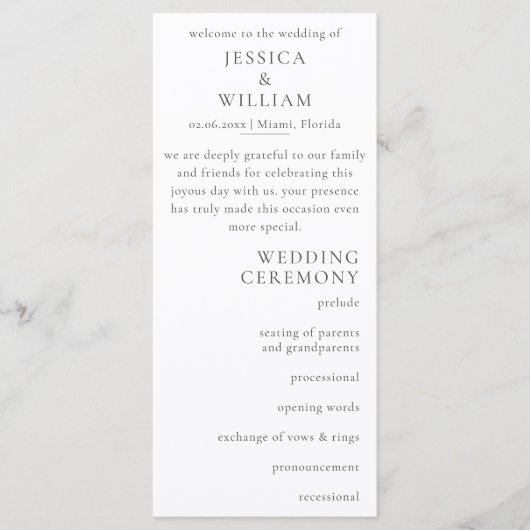 Minimalistische Hochzeitsfeier Programm (Vorderseite)