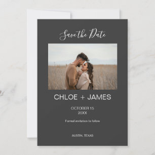 Minimalistische Hochzeitsfoto in Holzkohlegrau Save The Date