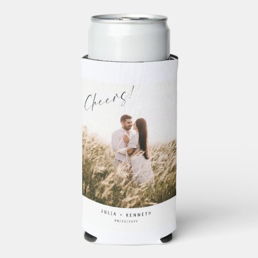 Minimalistische Hochzeitsfoto Wein Selters Dosenkühler (Seltzer Vorderseite)