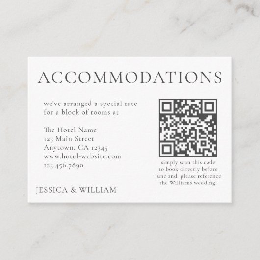 Minimalistische Hochzeitshotel Unterkunft QR Code Begleitkarte (Vorderseite)