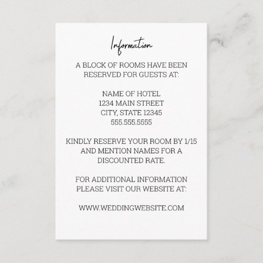 Minimalistische Hochzeitskarte Begleitkarte (Vorderseite)