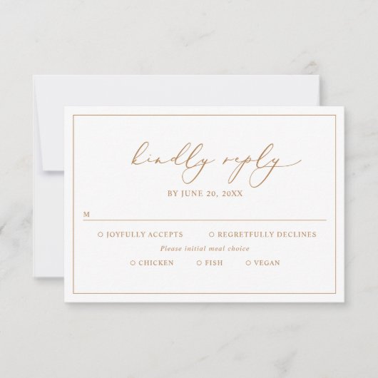 Minimalistische Hochzeitskarte mit Essensoptionen RSVP Karte (Vorderseite)