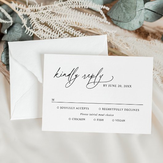 Minimalistische Hochzeitsmahlzeiten in Schwarz/Wei RSVP Karte
