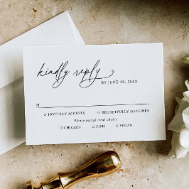 Minimalistische Hochzeitsmahlzeiten in Schwarz/Wei RSVP Karte