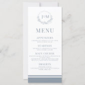 Minimalistische Hochzeitsmenükarten von Dusty Blue (Vorderseite)