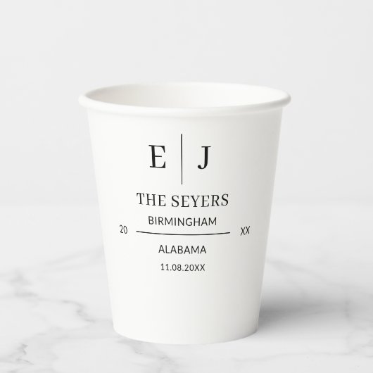 Minimalistische Hochzeitsparty für Trinkbehälter Pappbecher (Vorderseite)