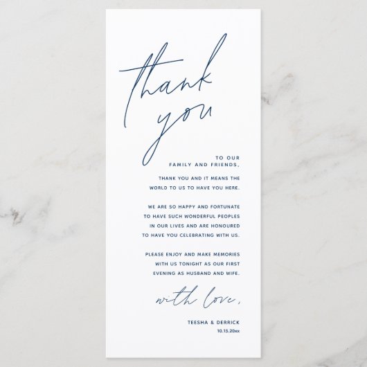 Minimalistische Hochzeitsplatteinstellung Dankesch Programm (Vorderseite)