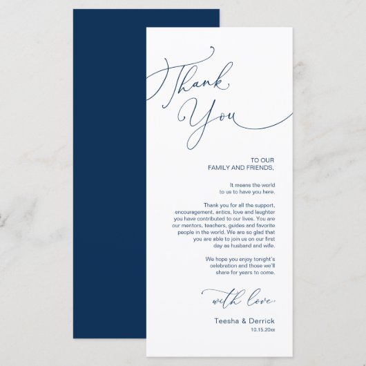 Minimalistische Hochzeitsplatteinstellung Dankesch Programm (Vorne/Hinten)