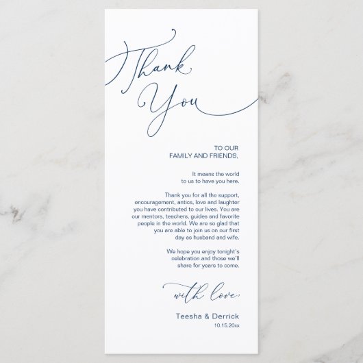 Minimalistische Hochzeitsplatteinstellung Dankesch Programm (Vorderseite)