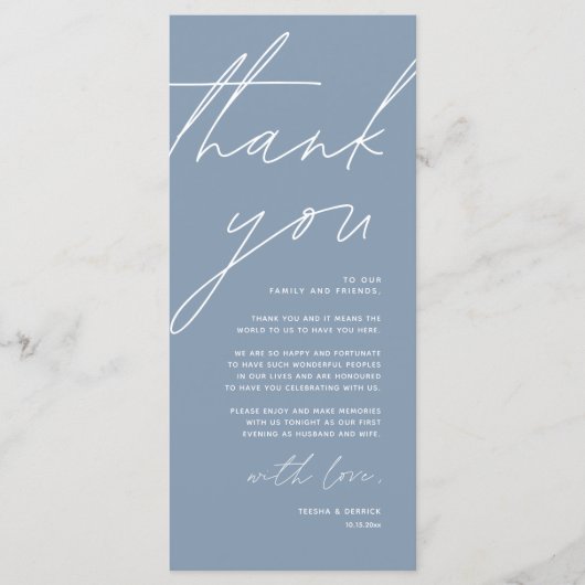 Minimalistische Hochzeitsplatteinstellung Dankesch Programm (Vorderseite)