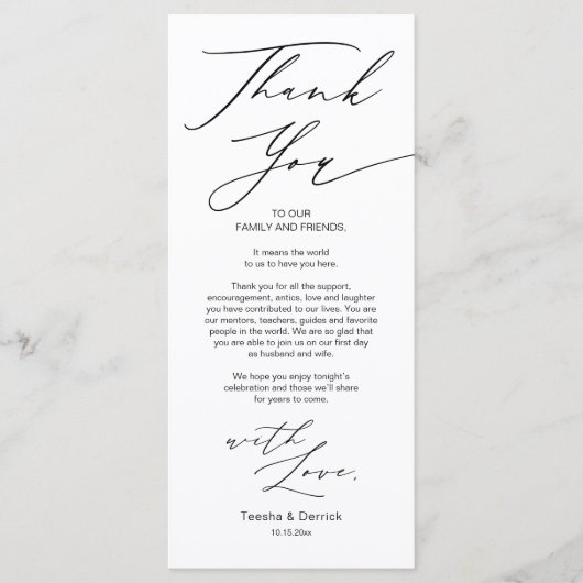 Minimalistische Hochzeitsplatteinstellung Dankesch Programm (Vorderseite)