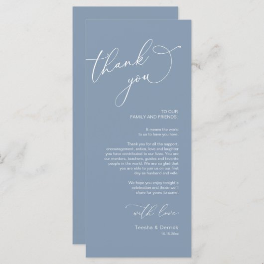 Minimalistische Hochzeitsplatteinstellung Dankesch Programm (Vorne/Hinten)