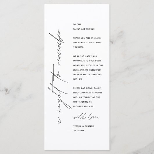 Minimalistische Hochzeitsplatteinstellung Dankesch Programm (Vorderseite)