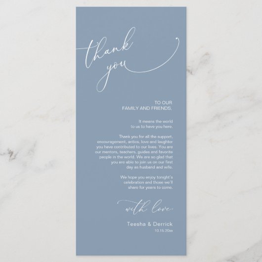 Minimalistische Hochzeitsplatteinstellung Dankesch Programm (Vorderseite)