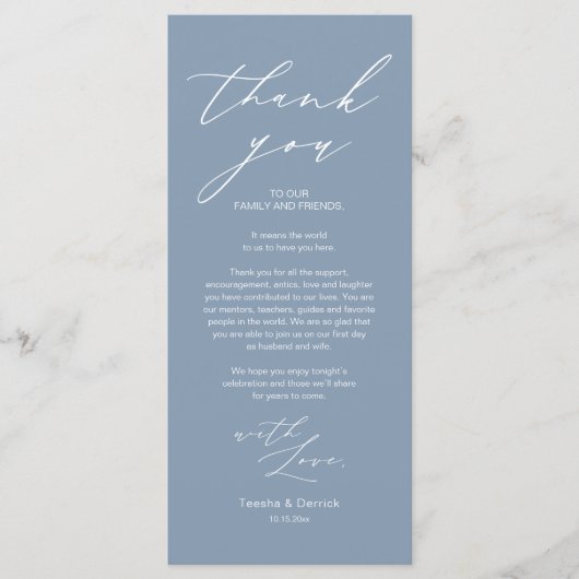 Minimalistische Hochzeitsplatteinstellung Dankesch Programm (Vorderseite)