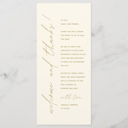 Minimalistische Hochzeitsplatteinstellung Dankesch Programm (Vorderseite)